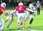 Daingerfield’s Bubba Hampton makes a cut through the Tidehaven defense during Thursday’s game. Hampton finished with 66 yards receiving and eight tackles in his final high school game. BEE PHOTO / QUINTEN BOYD Daingerfield’s run ends in overtime at state semifinals