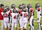 The Hughes Springs Mustangs make in-game changes to their game plan during a stop in play against Waskom on Nov. 3. Waskom defeated the Mustangs, 48-30. See the full game story on page 12. COURTESY PHOTO / CAT VICKERY Friday Night Lights