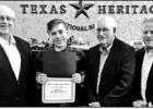 COURTESY PHOTO Jordan Whelchel, second from left, receives the Texas Heritage National Bank scholarship from Dwyatt Bell, left, President; John Bryan, Chairman of the Board; and Danny Bockmon, Vice Chairman. Article Image Alt Text