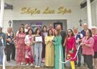 Ribbon cutting at Skyla Lux Spa with Connie Bradshaw and Jean Frankovitch of the Pittsburg Chamber of Commerce, Salina Dollinger, Lynn Dong, Amy Hua, Skyla Bui, and several of their family and friends.