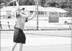 BEE PHOTO / TONI WALKER Senior Tiger Justin Bailey serves during a recent matchup. Bailey and Josh Sutton finished third in boys doubles during the Hughes Springs Invitational. Article Image Alt Text