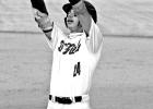 Tiger Jayden Mitchell (24) points to the sky after getting a base hit against Jefferson in the district finale.