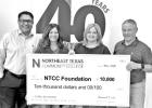 Pictured at the check presentation (from left) is Dr. Kevin Rose, NTCC President, Nita May, Director of Development, Cave, and Dr. Jon McCullough, Executive Vice President for Advancement. Courtesy photo