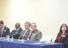 Candidates in attendance at the Morris County Political Forum, held Feb. 13 at the Morris County Annex, included, from left, Greg Frazier (Precinct 1, Commissioner), Billy Weatherford (Constable), Ricky Shelton (County Attorney), Jack Martin (Sheriff), La Political forum gives residents opportunity to hear from candidates