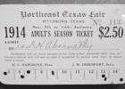 This 1914 season ticket to the Northeast Texas State Fair belonged to Mary Lou Pitts Abernathy (1863-1950). Mrs. Abernathy was the niece of Pittsburg’s founder, Major W.H. Pitts. The wife of pioneer Pittsburg merchant D.H. Abernathy, she lived in the ma A Little Bit of Pioneering History